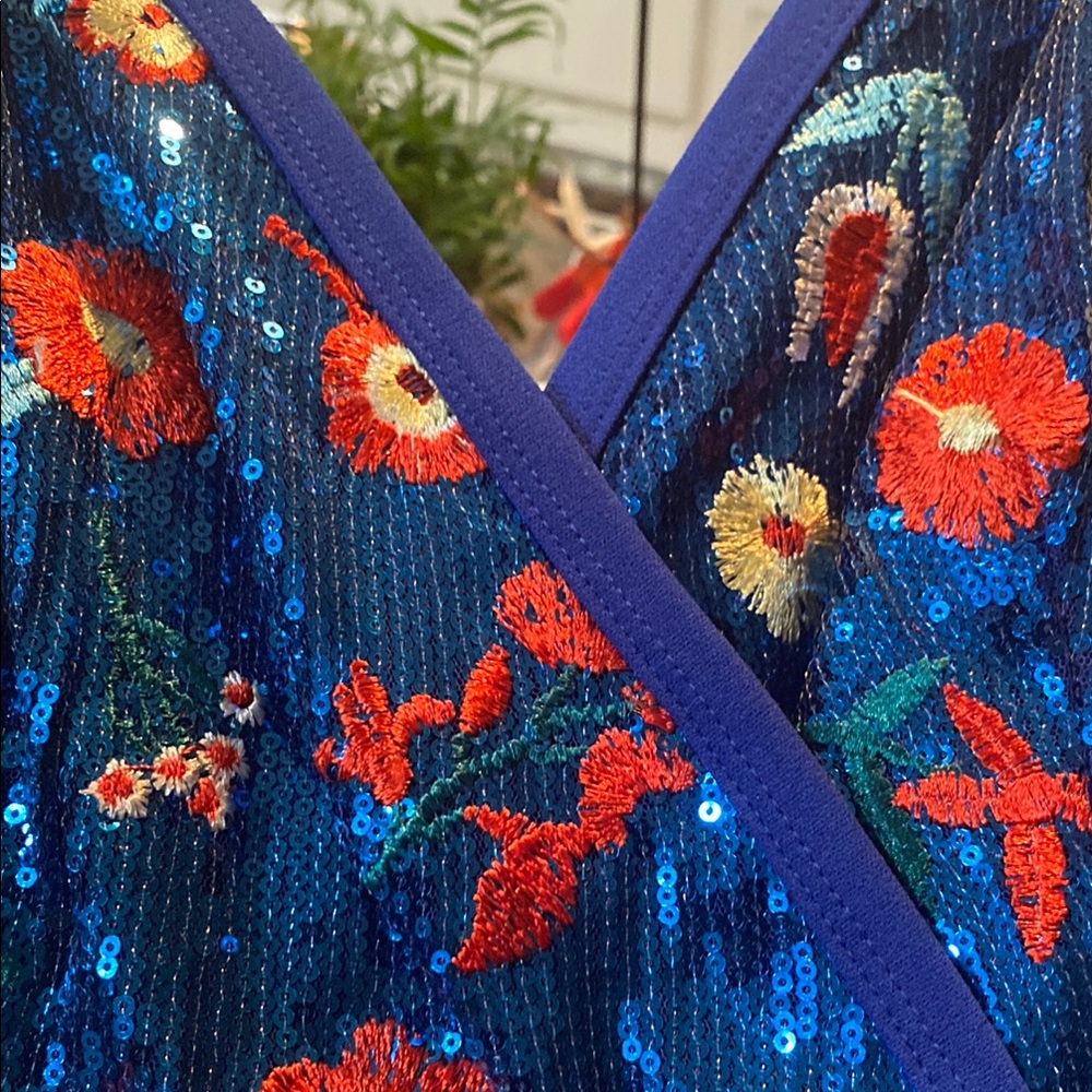 Blue Floral Embroidered Jumpsuit - Picture 5 of 6